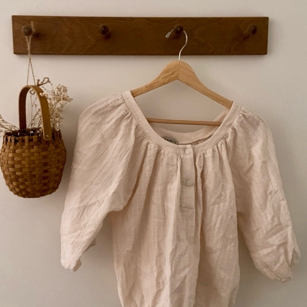Albion Cream Button-Front Peasant Blouse